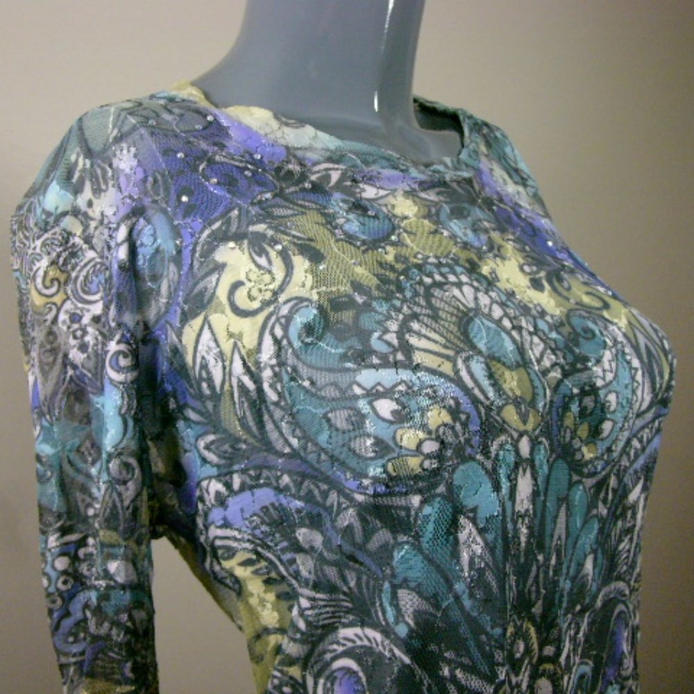L Amore Couture. Women's Sheer Multicolor Blouse Top